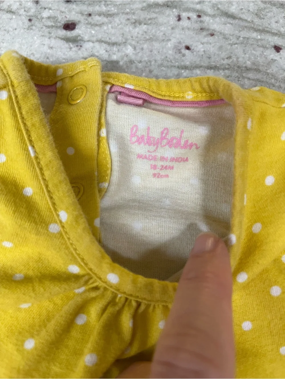 Baby Boden Yellow Polka Dot Farm Animal Appliqué Dress Sheep Chicks Bunny 18-24m
